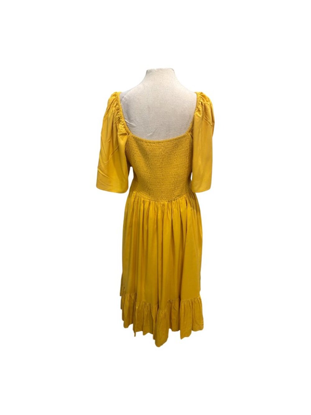 Jessakae Collection Mustard Yellow Midi Dress XL Square Neck Smocked Back Rayon - Picture 4 of 7